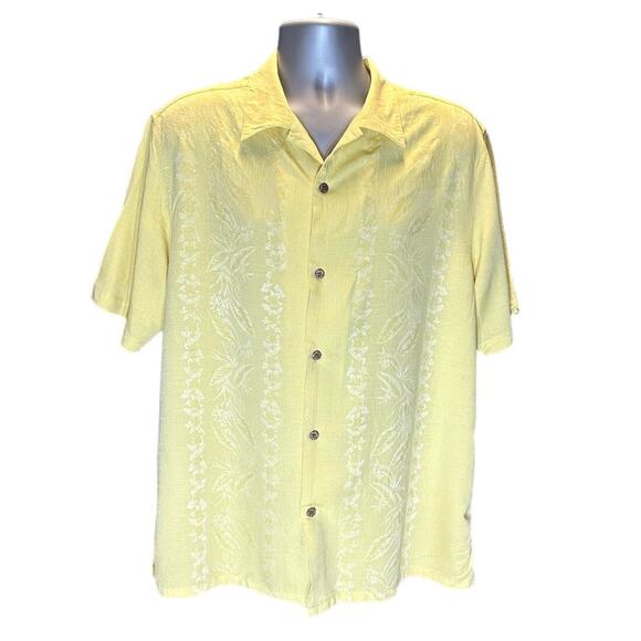 Island Republic Yellow Embroidered Short Sleeve Silk Button Down Size XXL - Picture 1 of 8